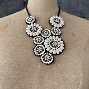 Handcrafted Cream Beaded Floral Statement Necklace